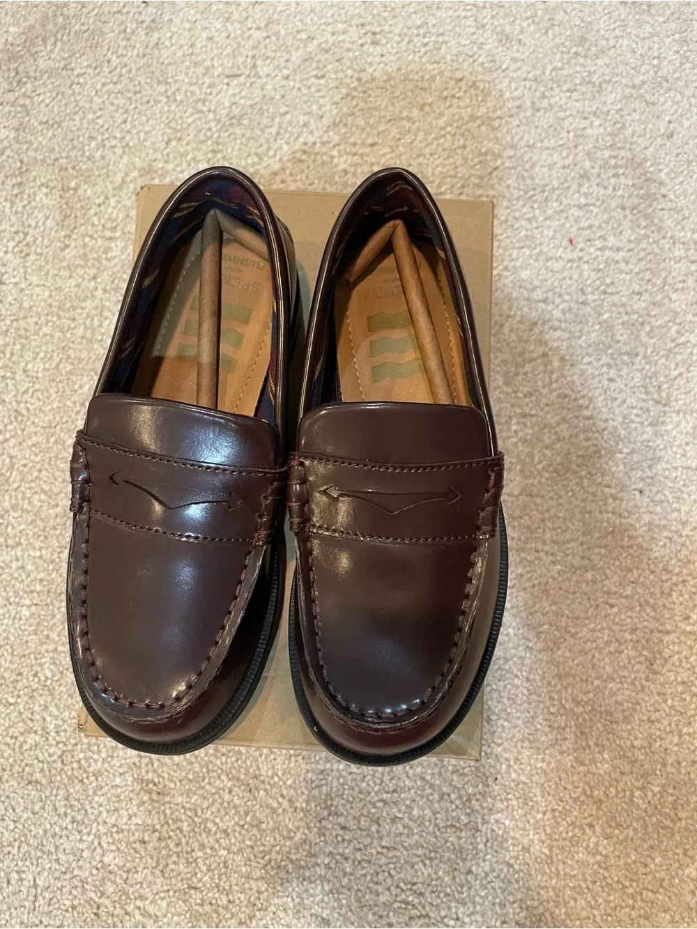 Sperry Colton Plushwave Burgundy Boys Penny Loafers Size 13W NIB